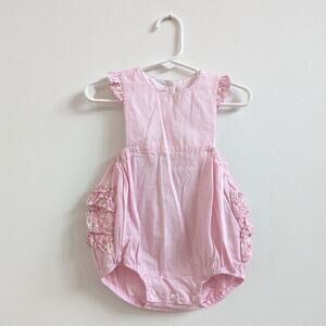 Petit Bebe Boutique Bubble Romper Sz 12m Pink Dainty Girly Floral Ruffle Bum
